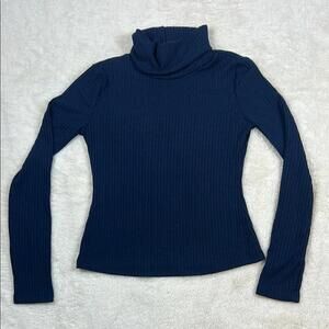 SHEIN Navy Blue Ribbed Turtleneck Sweater Women’s Long Sleeve Fitted Top